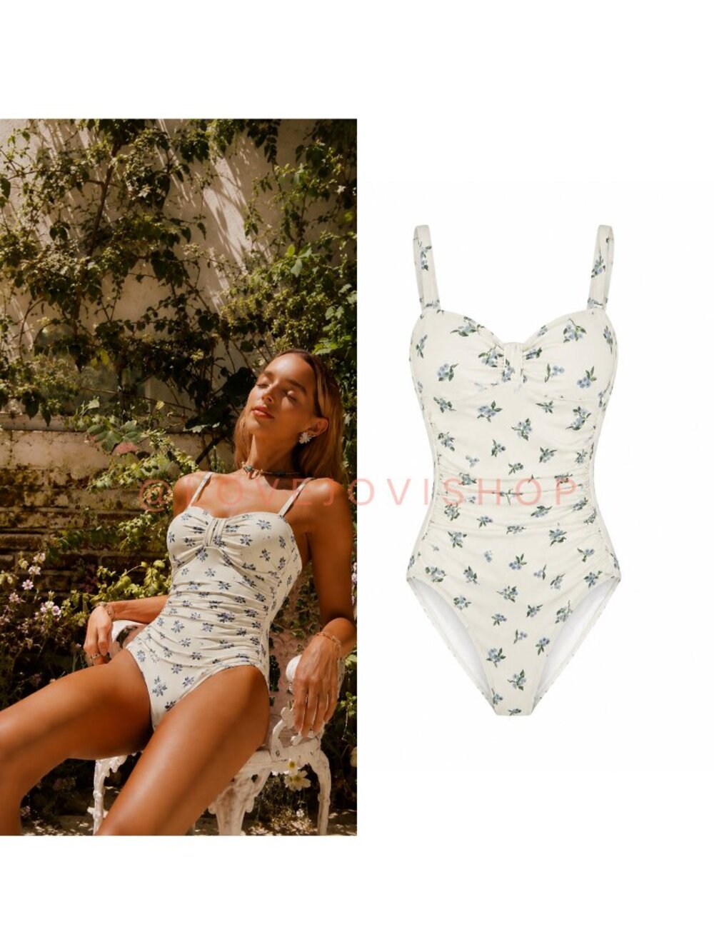 Feminine | NWT Shade & Shore Blueberry Cream Floral Ruched One-Piece Swimsuit S